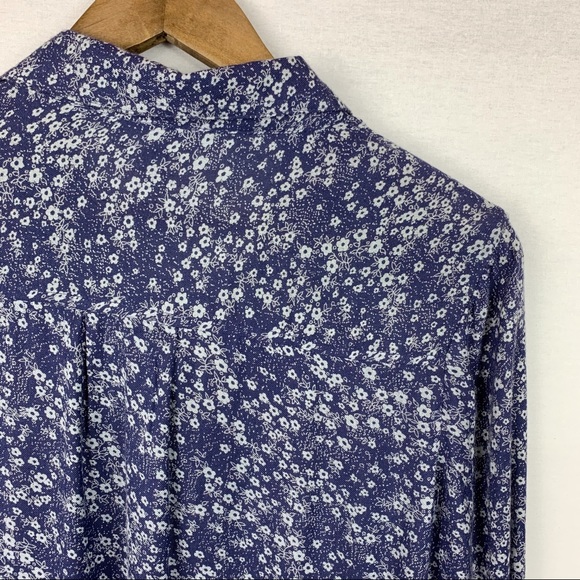 Mudd High Low Blue White Floral Button Soft Shirt - Picture 6 of 8